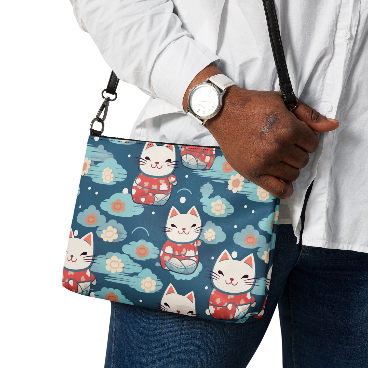 Maneki-Neko Magic: Lucky Cat Crossbody Bag & Clutch shoulder view