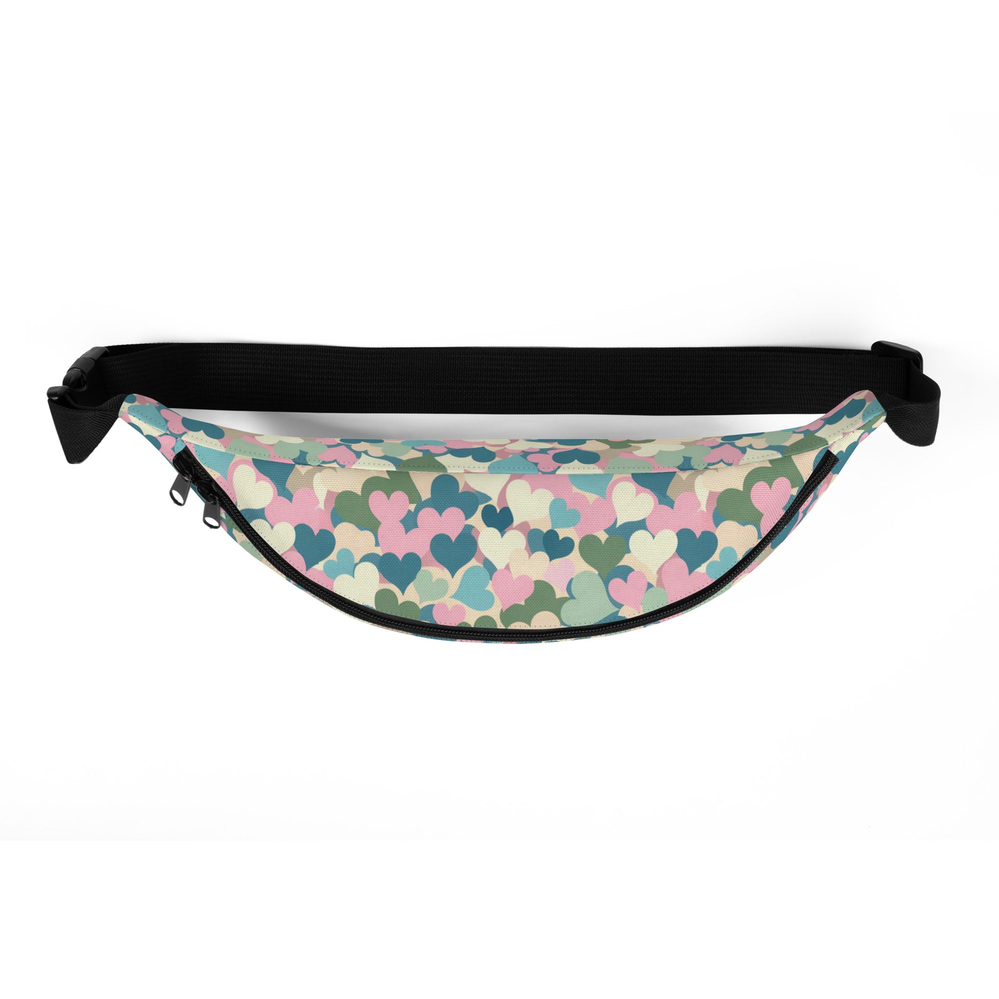 Kawaii Pastel hearts fanny pack top view