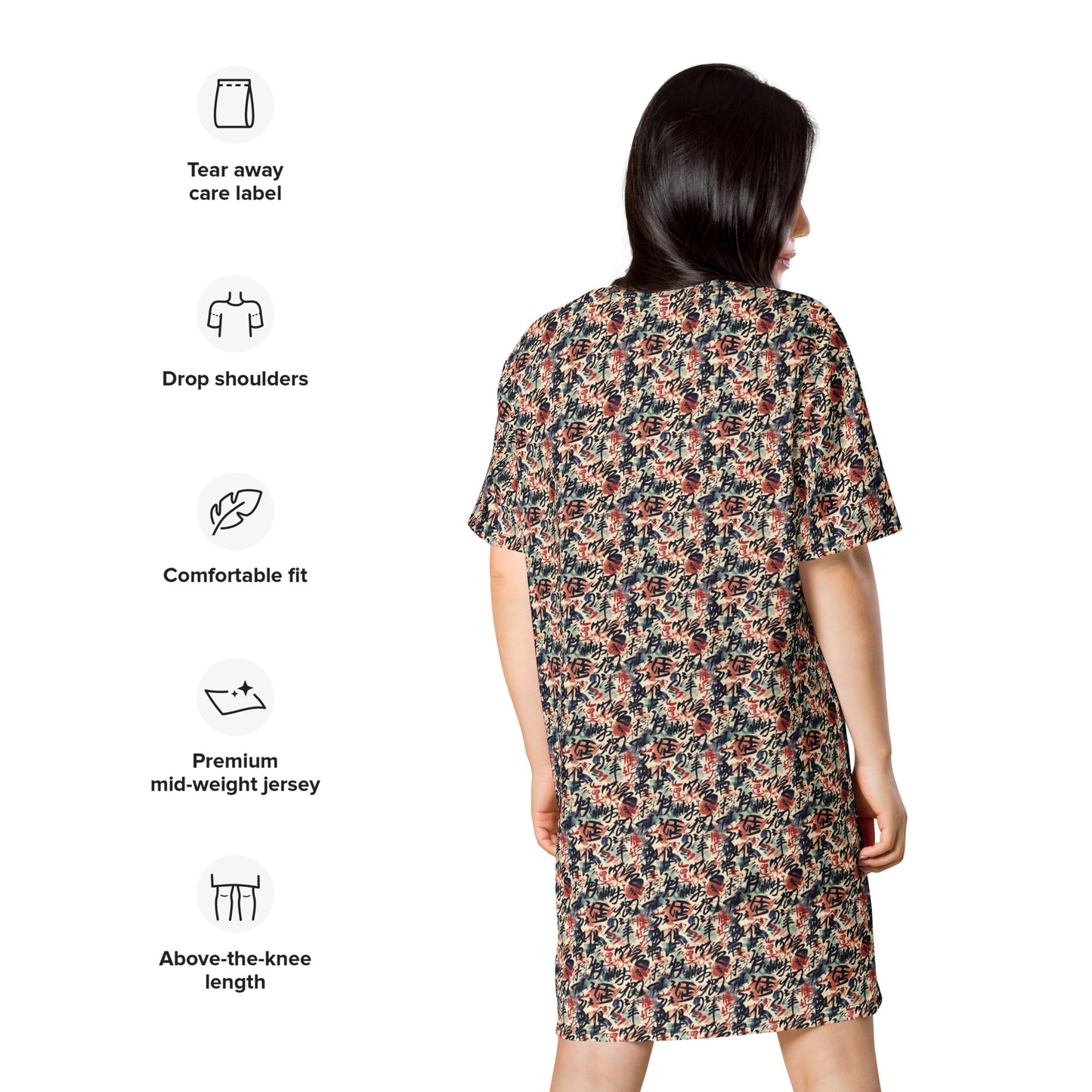 Inkstinct Hoodie: Japanese Calligraphy T-Shirt Dress