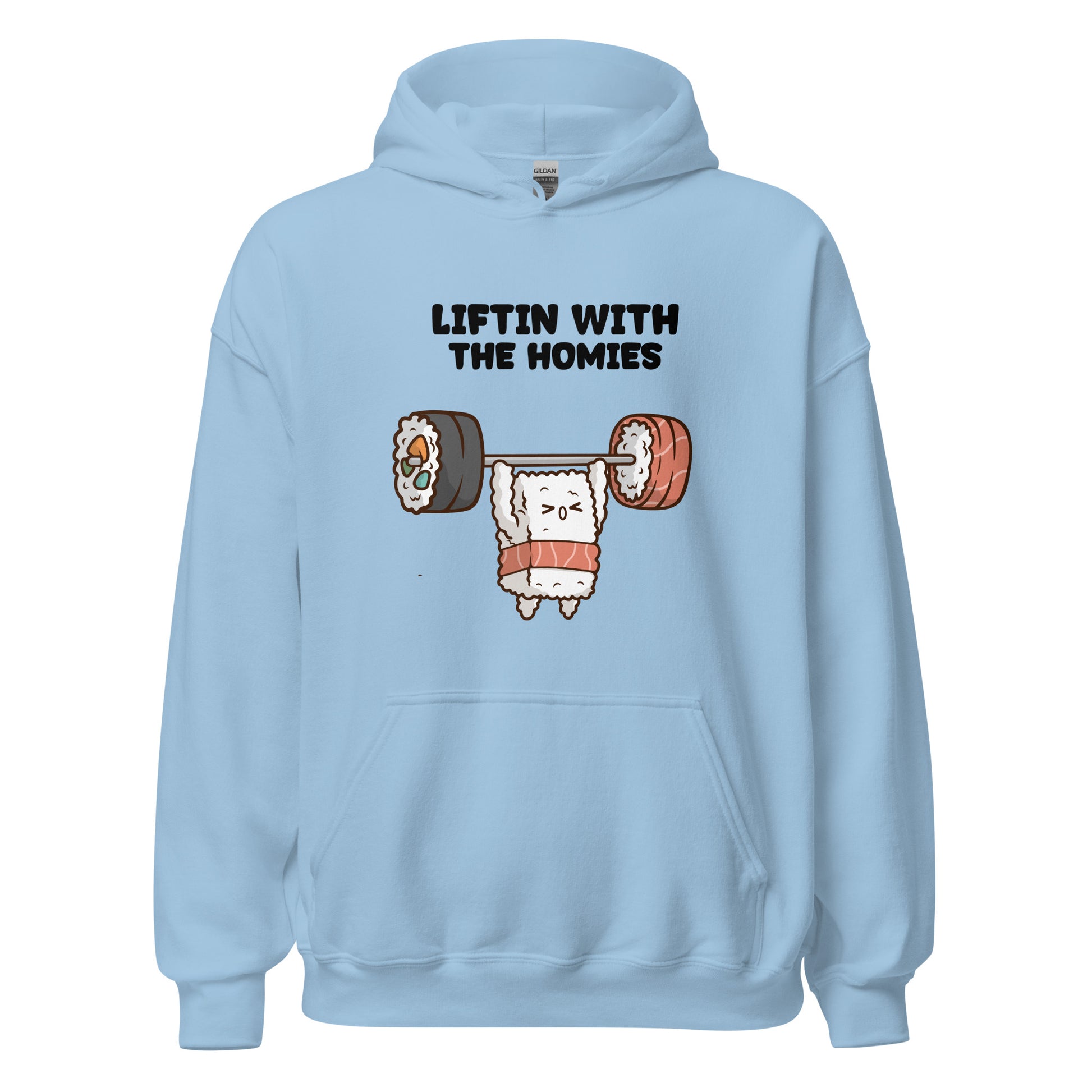 Kawaii Sushi Bros - Powerlifting Nigiri Hoodie light blue front