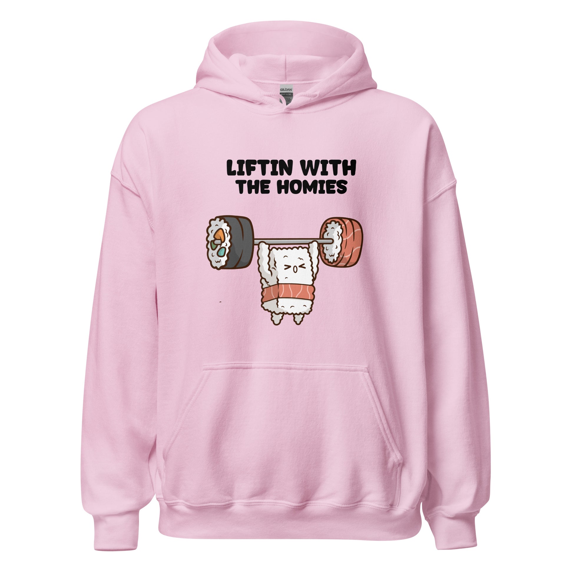 Kawaii Sushi Bros - Powerlifting Nigiri Hoodie pink front