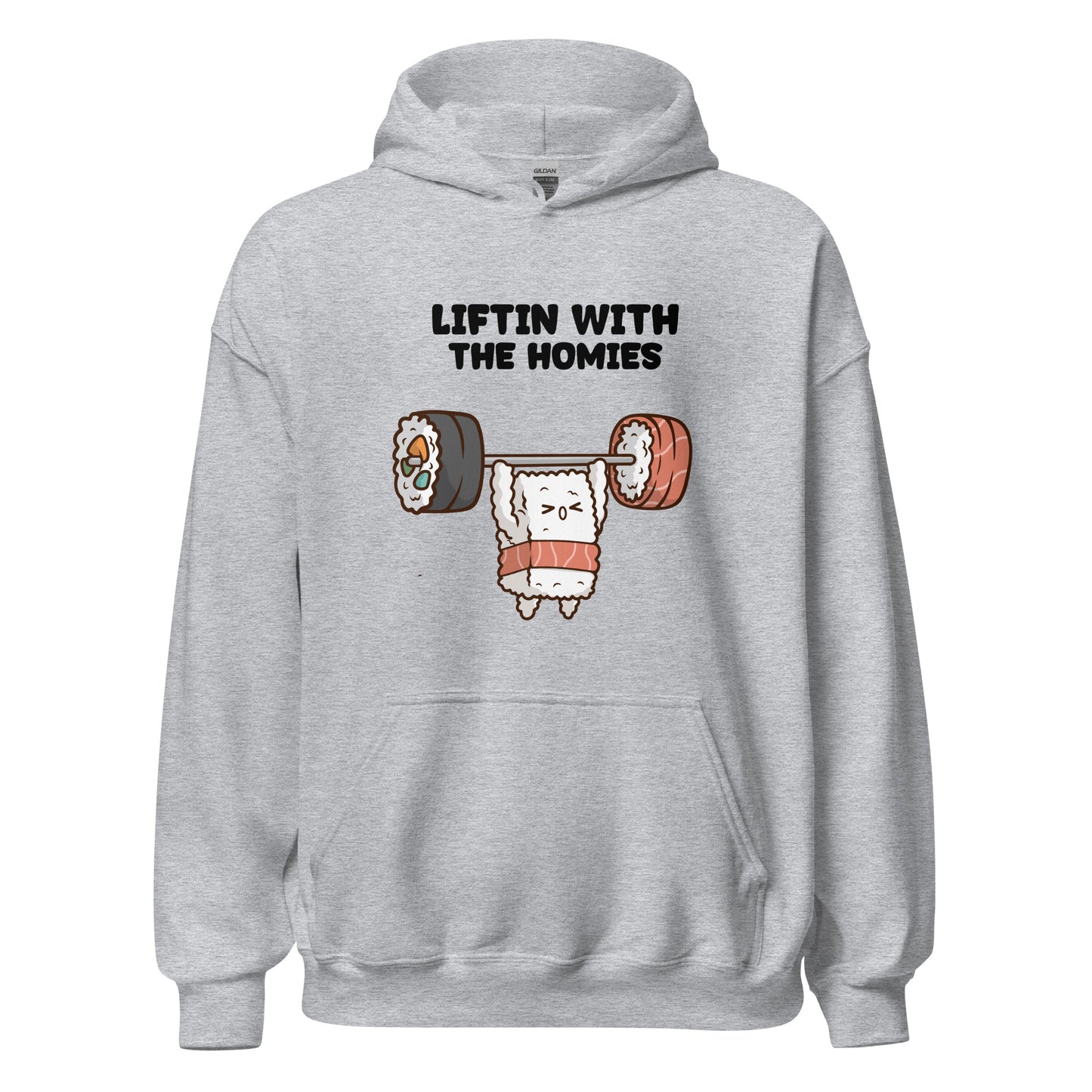 Kawaii Sushi Bros - Powerlifting Nigiri Hoodie Gray