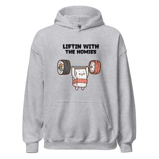 Kawaii Sushi Bros - Powerlifting Nigiri Hoodie Gray