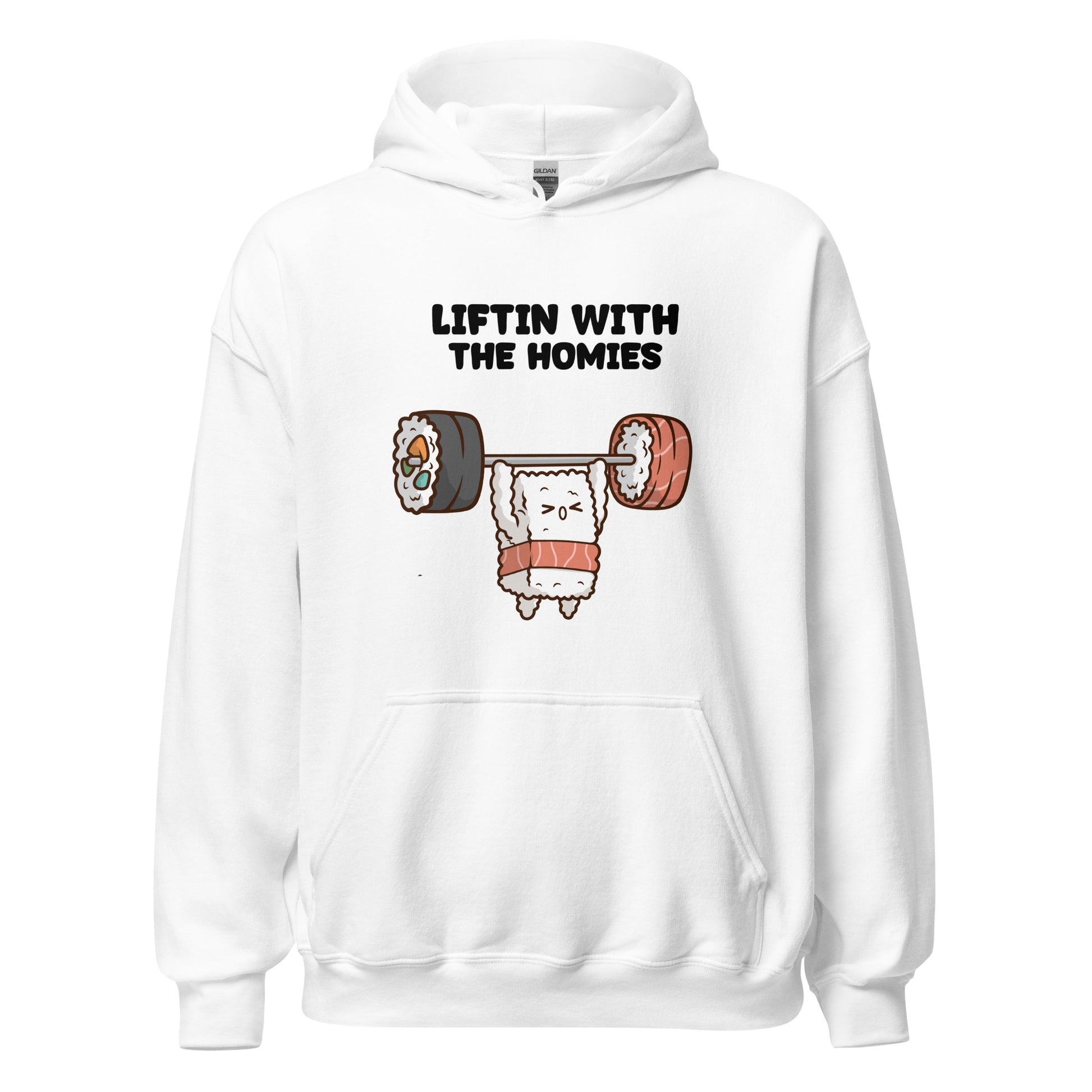 Kawaii Sushi Bros - Powerlifting Nigiri Hoodie white front